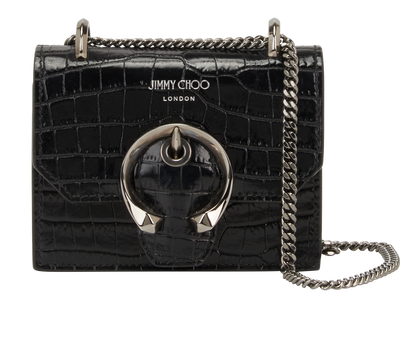 Paris Mini Croc Embossed Crossbody, &pound;295, Handbags, Black, Leather, Front view